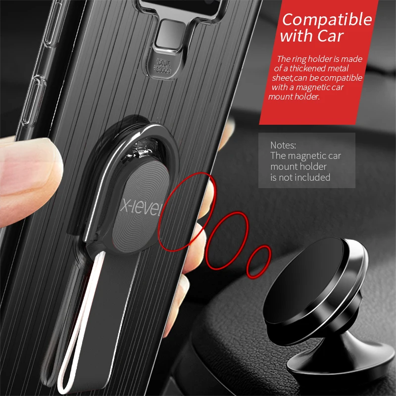 

X-Level Transparent Case For Samsung Galaxy Note 9 Note9 Cover Case Soft Ultra Thin Metal Finger Ring Holder Stand Phone Case