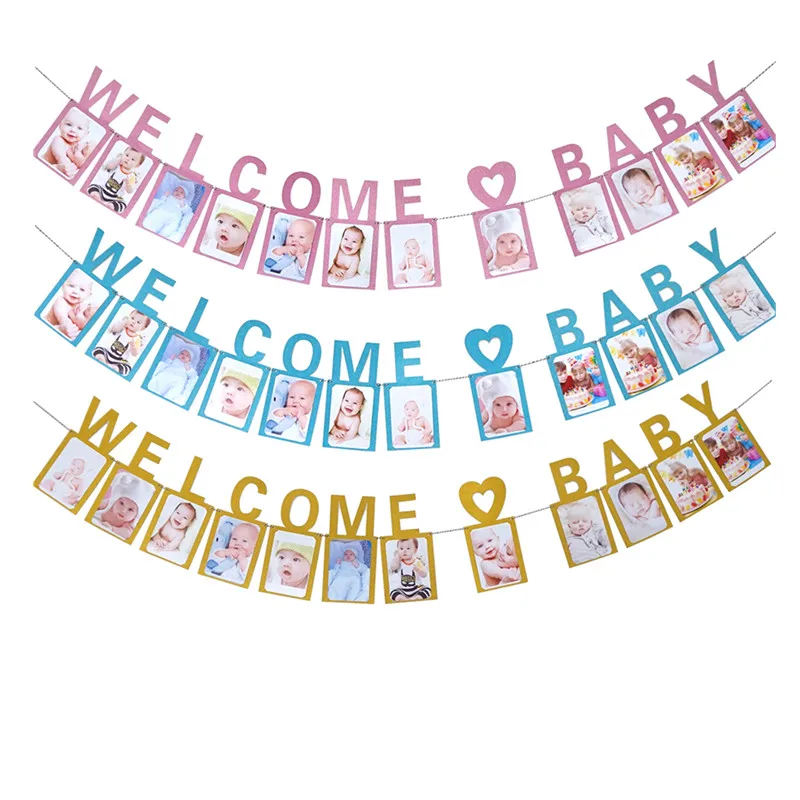 

WELCOME BABY Bunting DIY Baby Shower Party Photo Banner Boy Girl 1st Birthday Party Decor Gender Reveal One Year Old Newborn