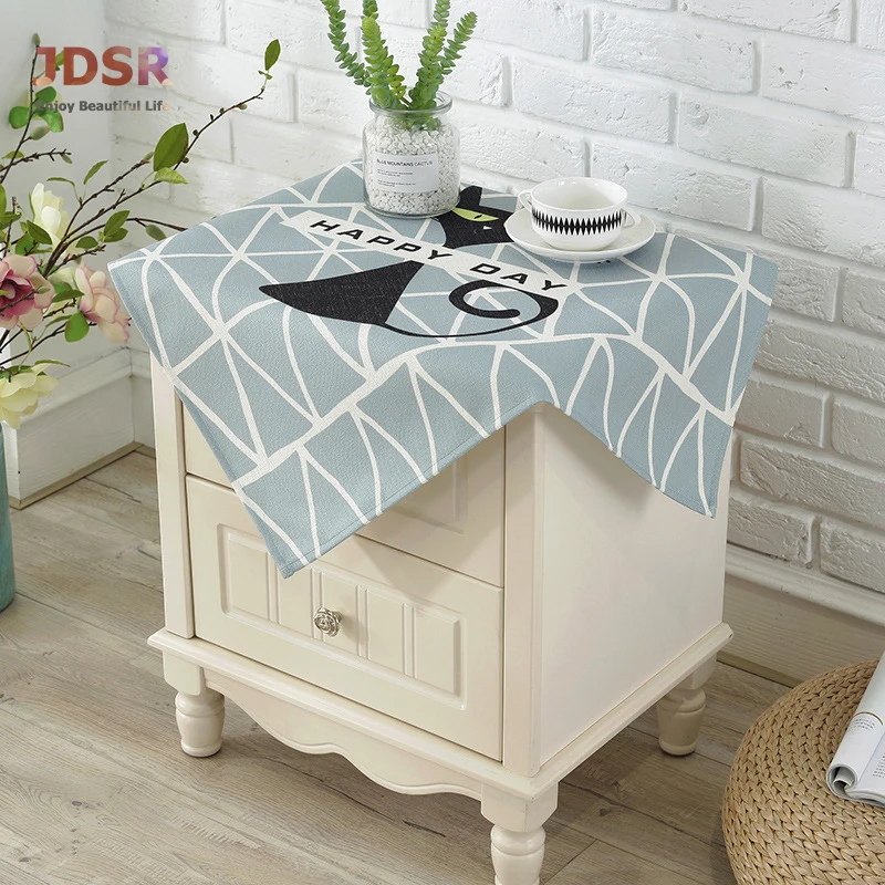 JDSR Household Waterproof Bedside Table Dust Covers with Storage Bag Digitally Printed Nordic Pink Rabbit Cute Cat Cotton Cloth | Дом и сад