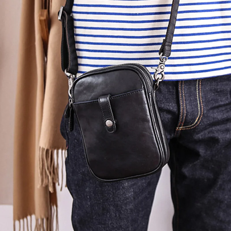 AETOO Men oblique across small bags, leather mini casual single shoulder small bag, personality retro cowhide mobile phone bag
