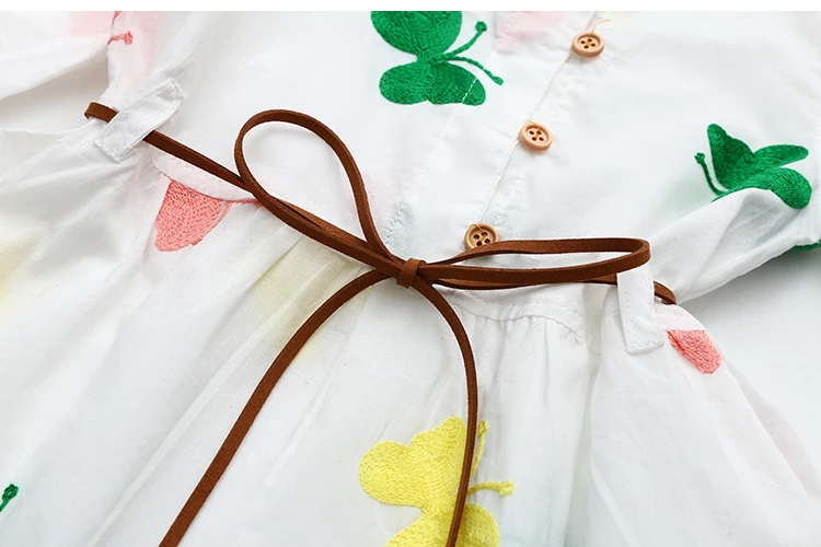 2018 Spring Autumn 3-12 Age Cute Kids Embroidery White Elegant Botton Double Use Short Sleeve Girl Long Sleeve Dress With Belt (8)