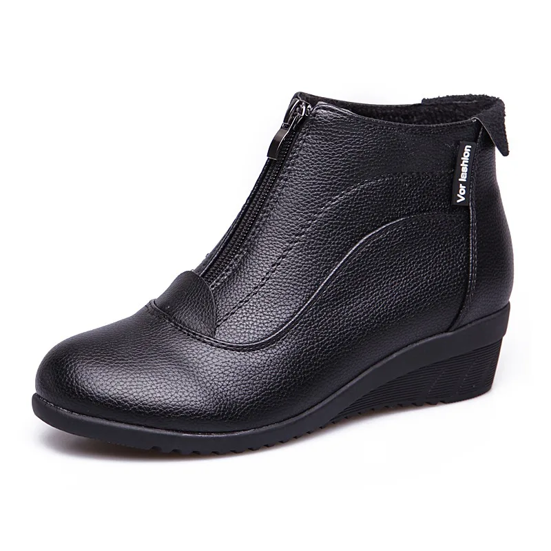 ZZPOHE/Модные женские ботинки женские ботильоны из мягкой кожи женская теплая плюшевая Зимняя обувь женские Зимние удобные танцевальные ботинки - Цвет: black