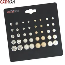 OATHYAN 20 пар/компл. классический шар круглый искусственный жемчуг серьги-гвоздики Комплект сережек для женщин и девочек Подарки Металл серьга из горного хрусталя