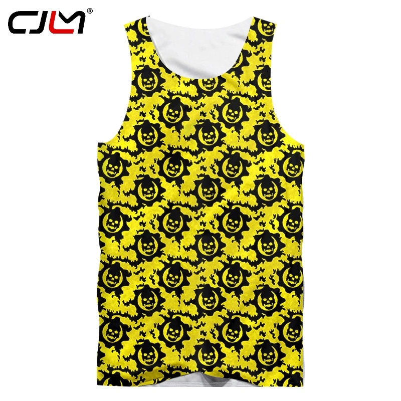 

CJLM Factory Direct Supply Original Sample Design 3D Yellow Skull Print Tank Top Oversized Vest Wholesale