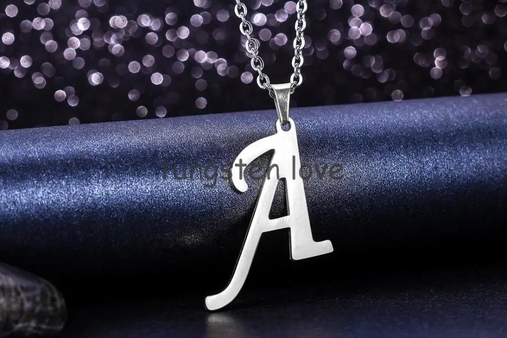 2015 Fashion 26 Letters Silver Initial Letter Pendant Necklace For Women Men Stainless Steel Chain Necklaces 18" - 1 piece