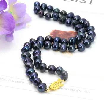 

WUBIANLU 8-9mm Black Freshwater Pearl Necklace Women in Choker Necklaces Wedding Jewelry Clothing Ｍatch Fish Shape Buttons