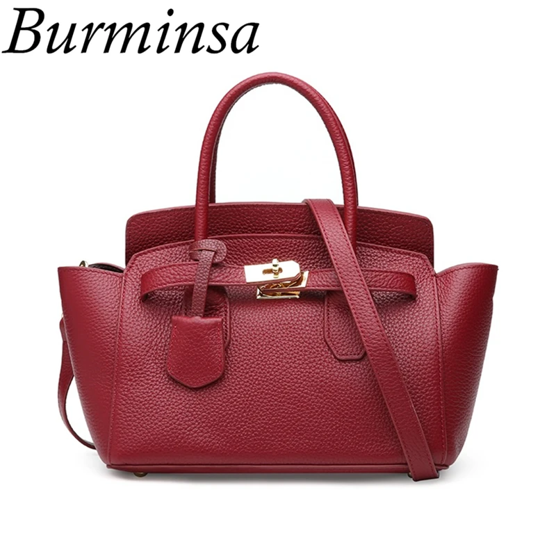 

Burminsa Elegant Ladies Genuine Leather Bags Female Shoulder Messenger Bags Women Cow Leather Handbags High Quality Purse 2018