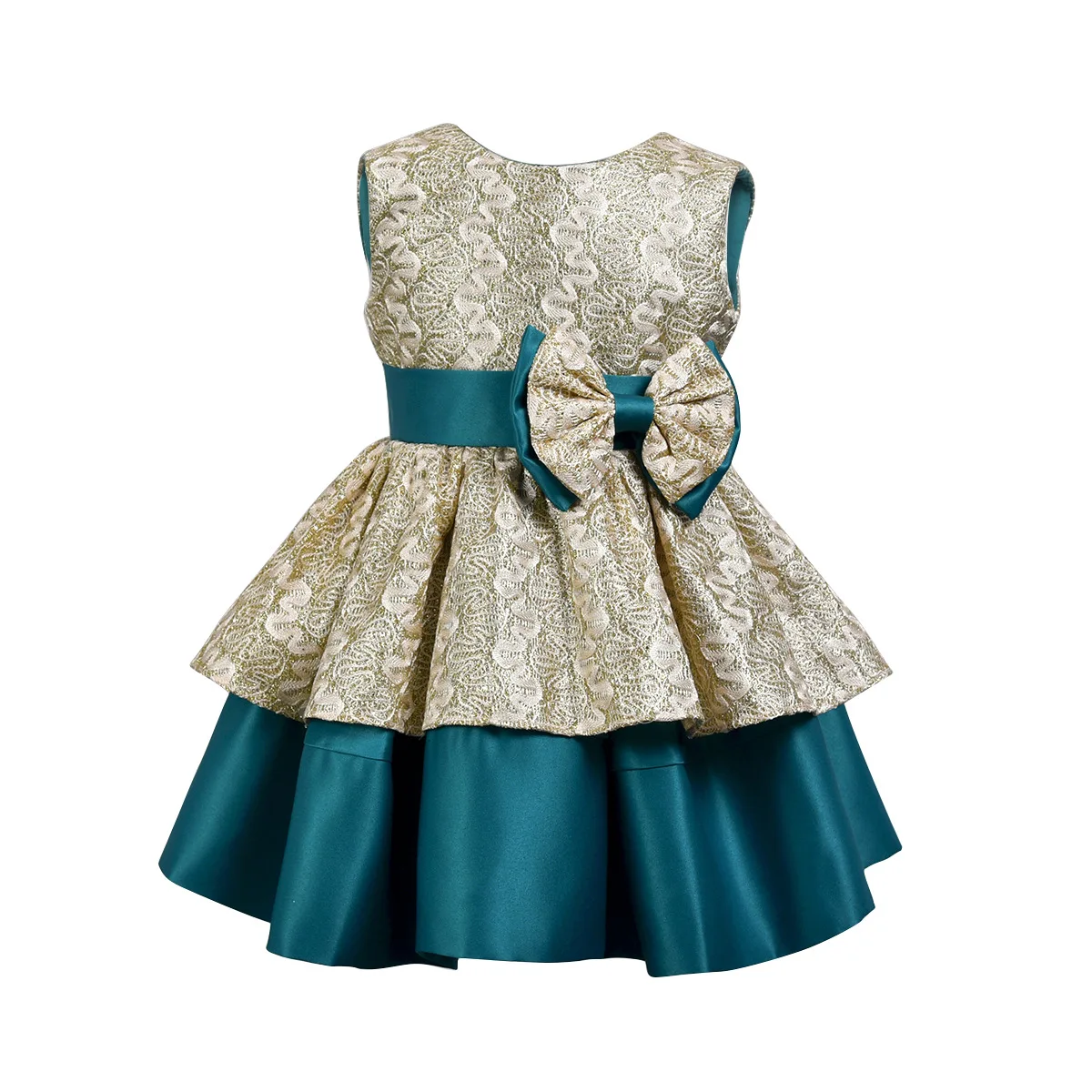 

2019 Sale Real Kids Girls Golden embroidered Wedding Flower Girl Dress blackless Princess Party Pageant Sleeveless Lace dresses