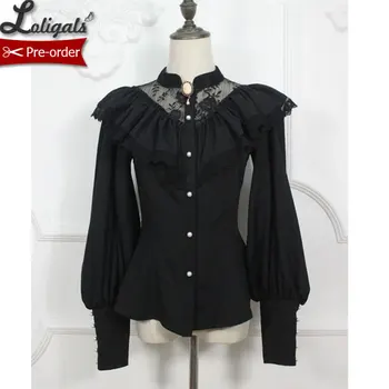 

Custom Tailored ~ Retro Style Women's Gothic Blouse Vintage Illusion Neck Long Lantern Sleeve Ruffled Blouse by Miss Point