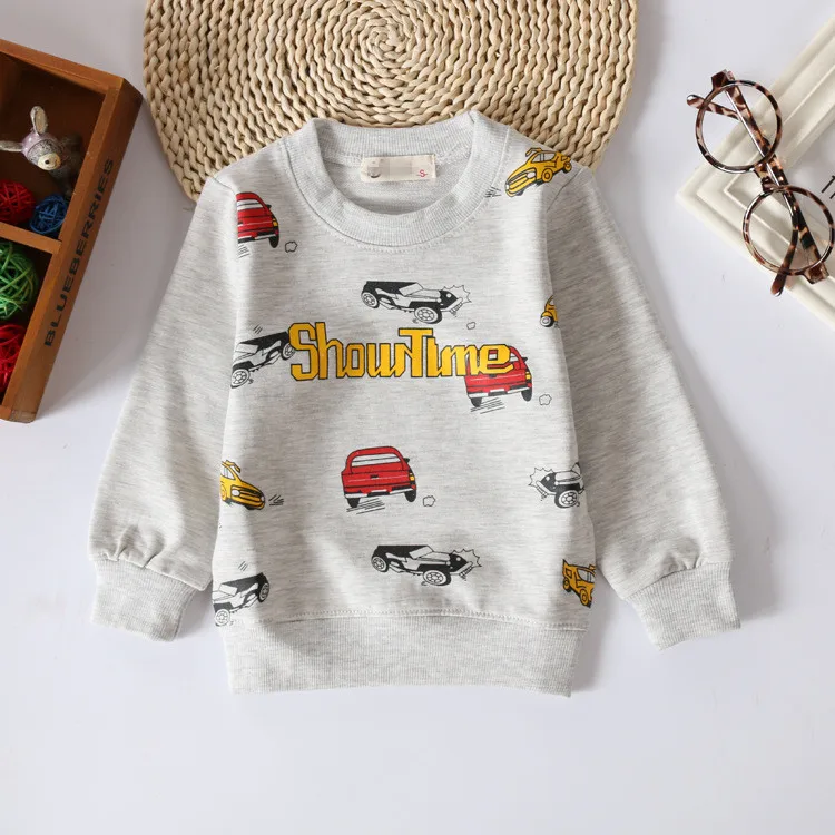 Baby Toddler Kids Audel Cotton Cars Print Long Sleeve O-neck T-Shirt For 60-95cm Children Clothes G094