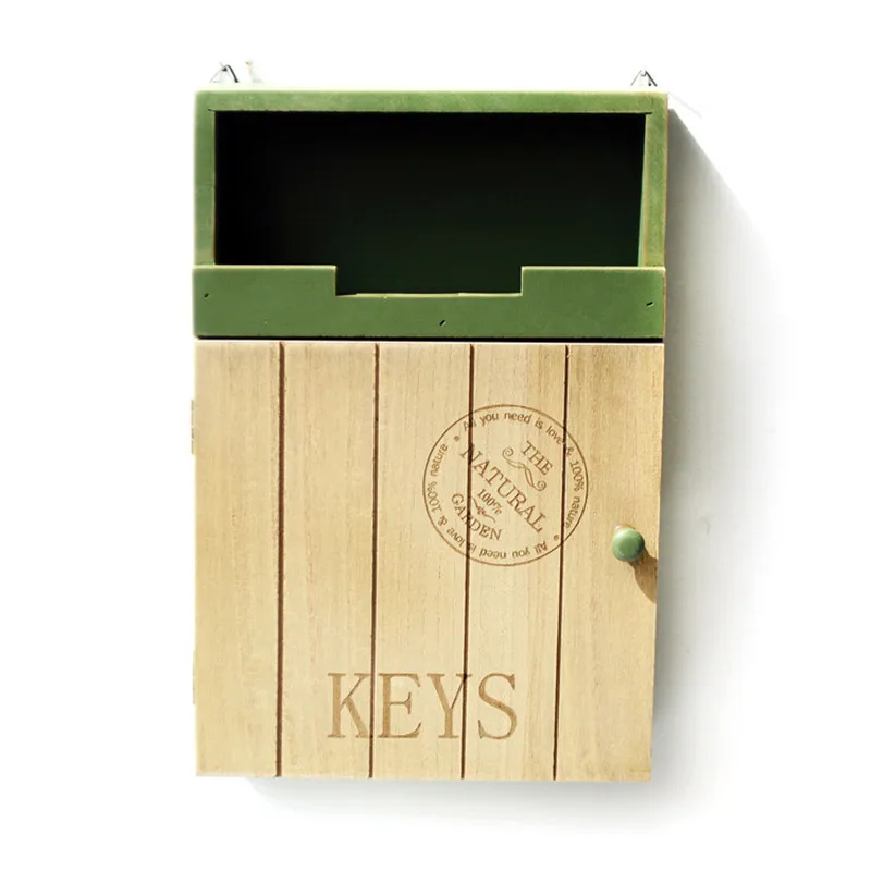 

DIY Handmade Boxes Cargo Organizer Storage Box Simple Small Key Hanging Storage Case Retor Green Wood Shelf Wood Rack