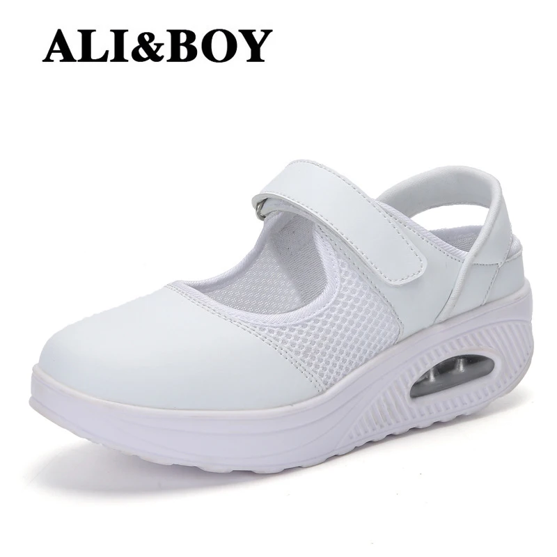 

Femme 2017 Swing Shoes Woman Toning rocking shoes nurses ladies' shoes sneakers sport White Slimming Platform Shoes plus size 42