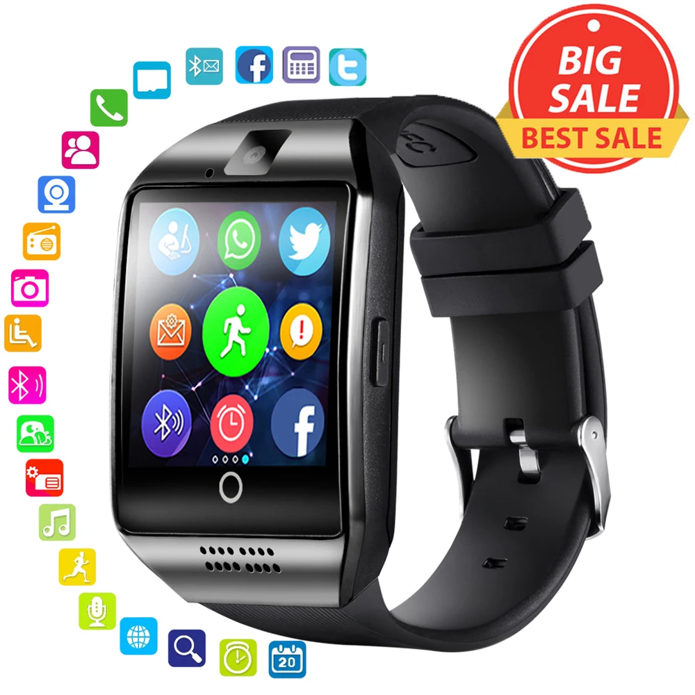 Bluetooth Смарт-часы для мужчин Q18 с сенсорным экраном большая батарея поддержка TF sim-карта камера для телефона Android Smartwatch