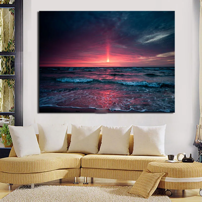 

1Panel HD Decorative Art Picture With The Setting Sun Waves Of Sea Painting On Canvas For Living Room Home Decor Wall Paintings