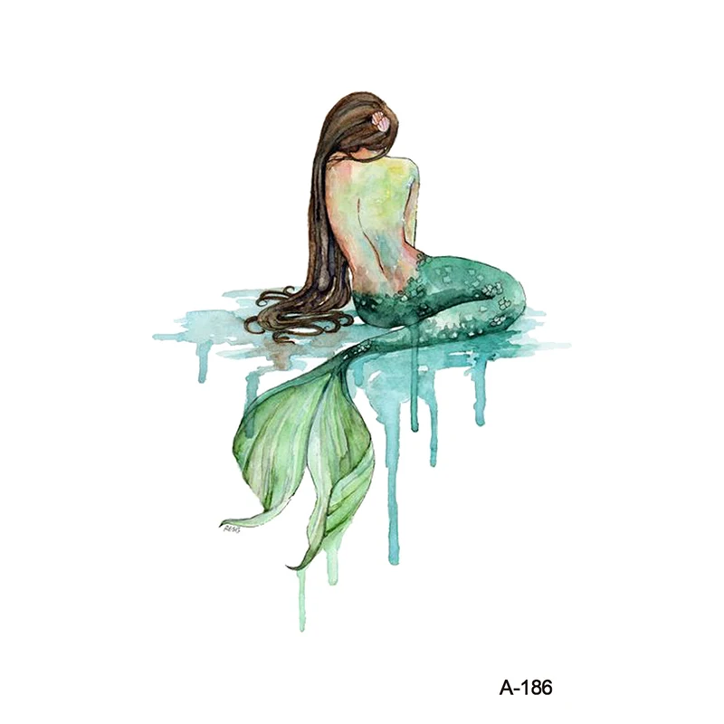 

Wyuen New Design Watercolor Beauty Mermaid Fake Tattoo Waterpoof Temporary Arm Tatoo Stickers Body Art Tattoos A-186