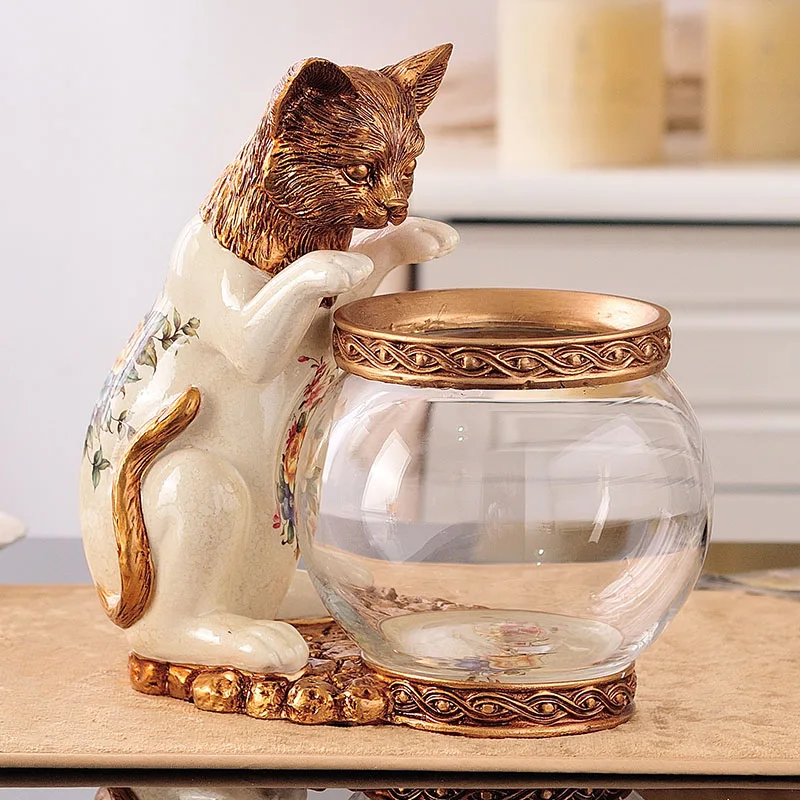 Милые котята рыбка чаша гостиная спальня домашнего аквариума украшение устроен ребенок подарок на день рождения, рождественский подарок - Цвет: White