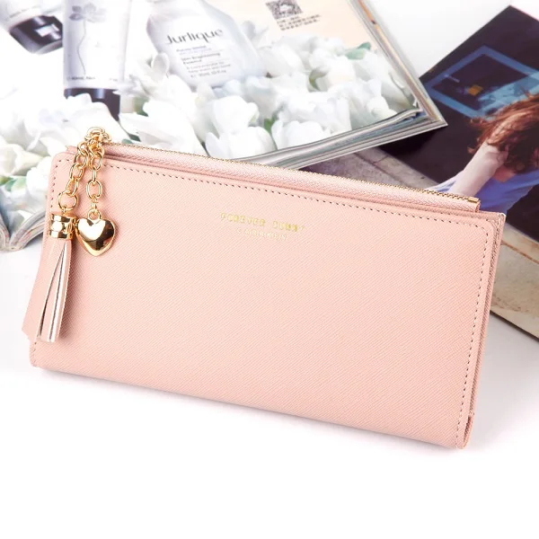 Tassel Women Wallets High Quality Designer Zipper Long Wallet Women Card Holder Ladies Purse Money Bag Carteira Feminina - Цвет: Long pink