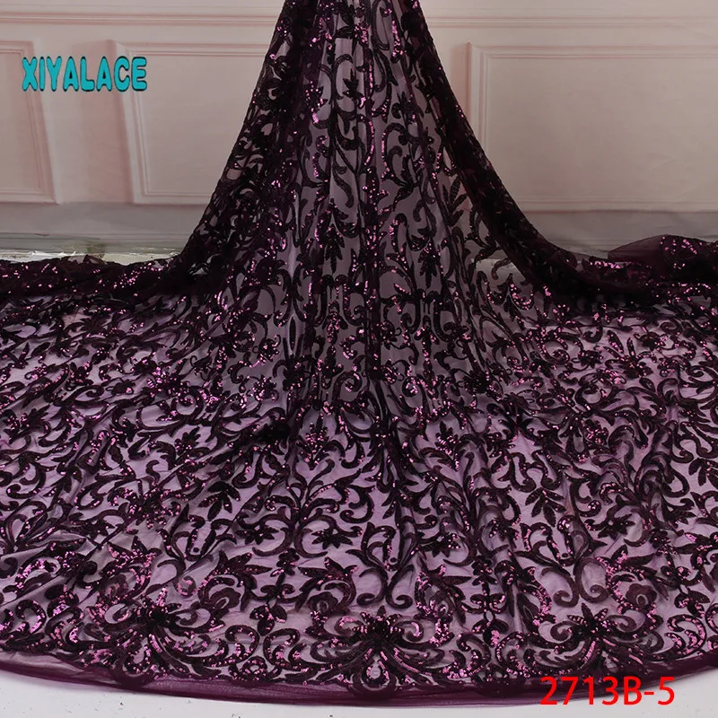 

Purple French Lace Fabric For Dress Latest Nigerian Tulle Lace With Sequins 2019 High Quality African Lace Fabric YA2713B-5