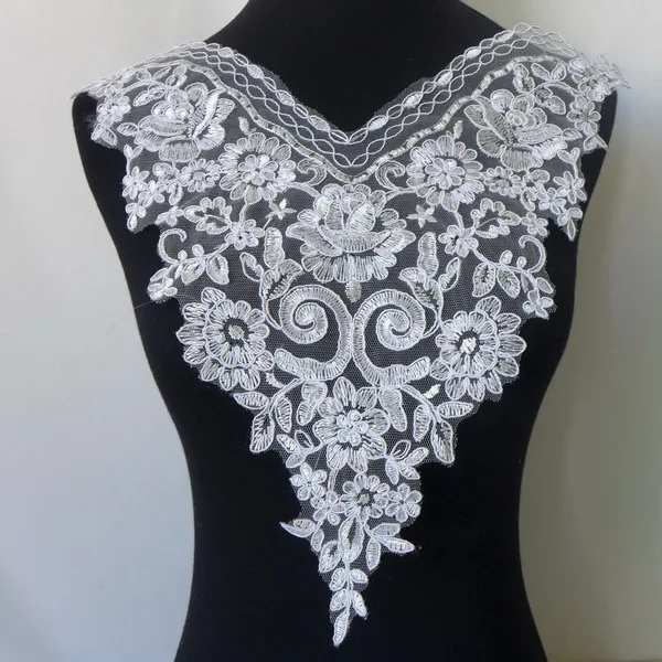 Schwarzer Ausschnitt Kragen bestickt Spitze Applique Borte Nähen Applique