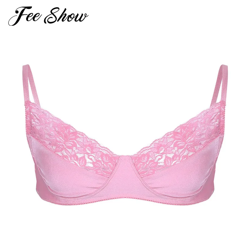 

Soft Body Aware Glimmer Satin Lace Men's Bra Top Gay Accessories Sexy Mens Sissy Lingerie Bralette Smooth Lace Wire-free Bra Top