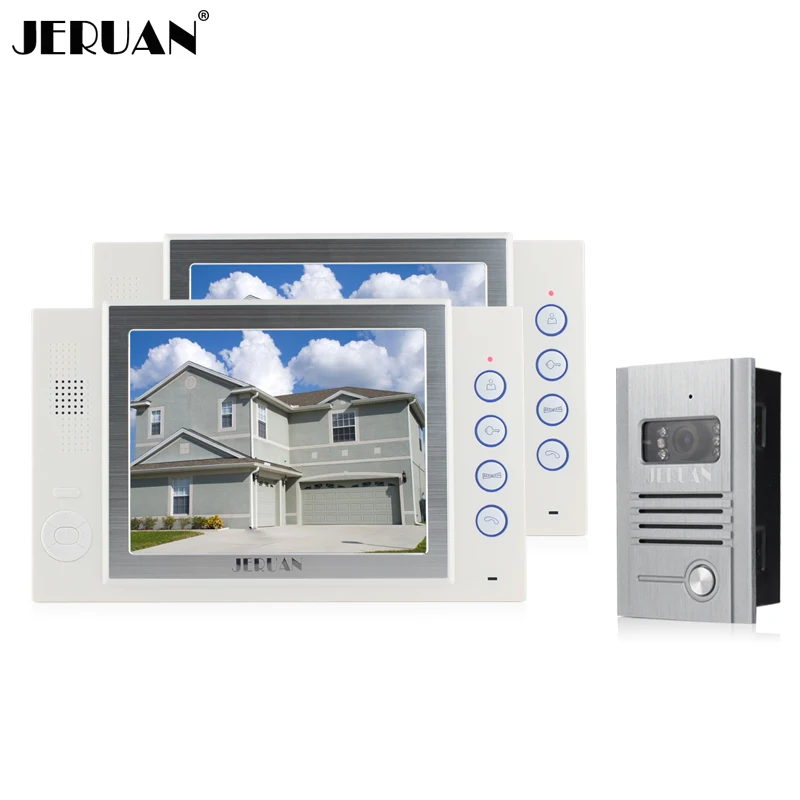 JERUAN 8 Inch Video Door Phone Doorbell System 1V2 Doorphone Speaker Embedded Outdoor Metal