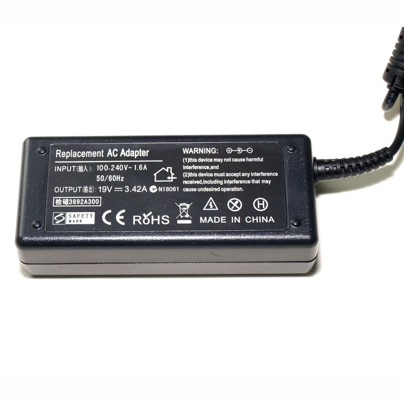 19V 3.42A AC адаптер питания зарядное устройство для Lenovo/Toshiba/Asus/Dell/Acer ноутбука