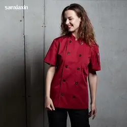 Высокое качество шеф-повар униформа с короткими рукавами летние работы Костюмы Для мужчин и Для женщин Кухня куртка для повара Шеф-повар