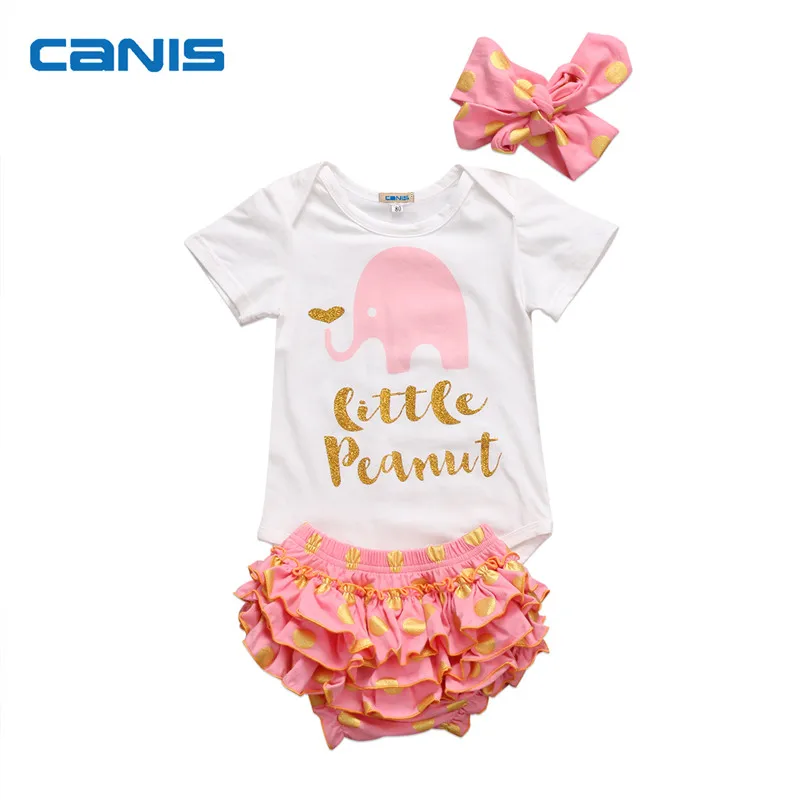 Summer Baby Girl Clothes 3Pcs Cute Kids Baby Girls Cotton Letter Romper Tops Sequin Dot Shorts Headband Outfits