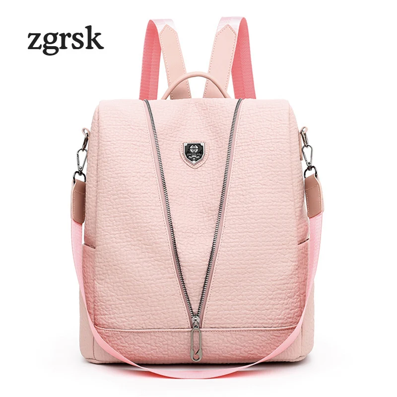 

Girl Backpack Shopping Bag Backpack Brand Zipper Pu Solid Black Preppy Style Fashionable School Bags For Teenage Girls Bookbags