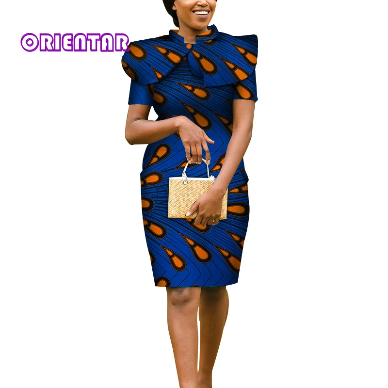 Элегантное Африканское платье для женщин с коротким рукавом облегающее Мини платья Африканский принт Базен Riche африканская традиционная