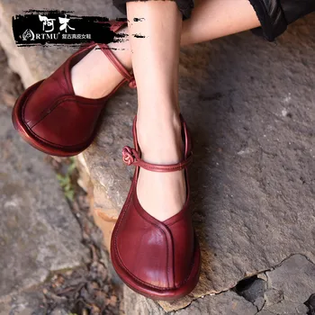 

Artmu Original Spring New Style Retro Big Toe Women Shoe Genuine Leather Strap Buckle Comfortable Handmade Flat Shoes FL131-8