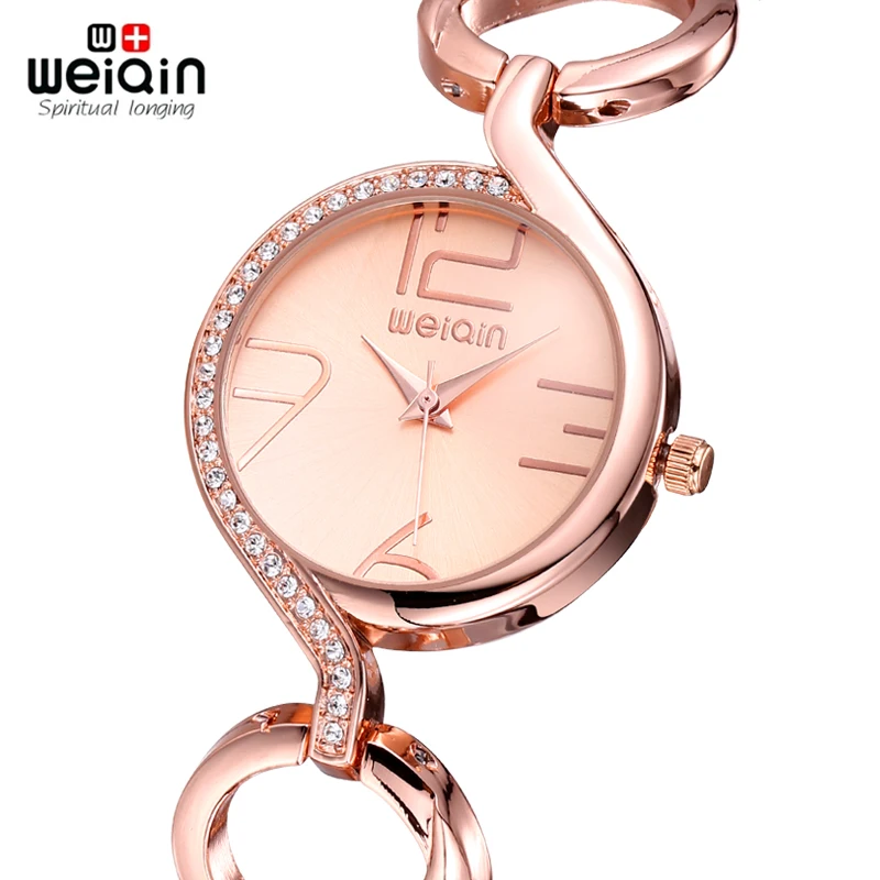 Goedkoop Weiqin Brand Luxe Crystal Goud Horloges Vrouwen Mode Armband Horloge Quartz Shock Waterdicht Relogio Feminino Orologio Donna