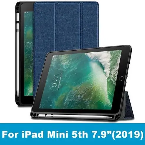 Чехол для нового iPad mini 5, 7,9 дюйма, дюйма, с держателем карандаша, умный кожаный тканевый силиконовый чехол, чехол для iPad mini 4 Funda - Цвет: For mini5-blue