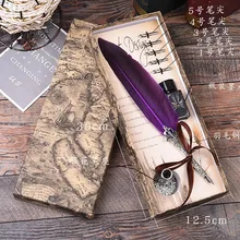 1pcs Calligraphy Feather Dip Pen Writing Ink Set Stationery Gift Box with 5 Nib Wedding Gift Quill Pen Fountain Pen Fountain pen new deluxe handmade oblique calligraphy nib dip pen copperplate script antique fountain dip pen holder best gift dip pen