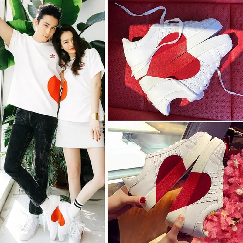 

2019 White Shoes Women Heart-Shaped Flats Hot Sale Ins Sneakers Women Vulcanized Casual Shoes Brand Sneakers Plus Size 35-43