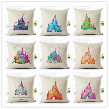 

2017 Newest Home Decor Cushion Cover Creative Home Cartoon Castle Silhouette Printed Throw Pillowcase Cojines Almofada