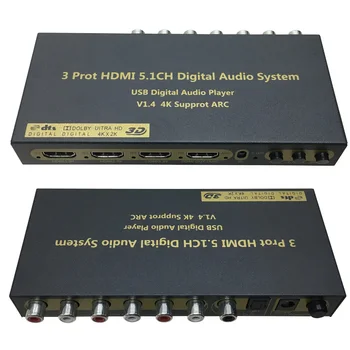 

HDMI Triple-In 5.1 Lossless Audio Decoder 4K Audio Splitter DTS / AC-3, DTS Optical Coaxial Audio Decoder for 5.1-Channel Power