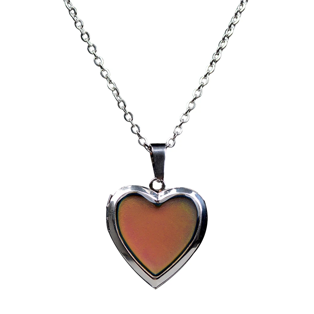 Phenovo Pendant Heart Mood Gem Vintage Love Heart Photo Frame Change Color Emotion Feeling Mood Necklace Fashion Jewelry