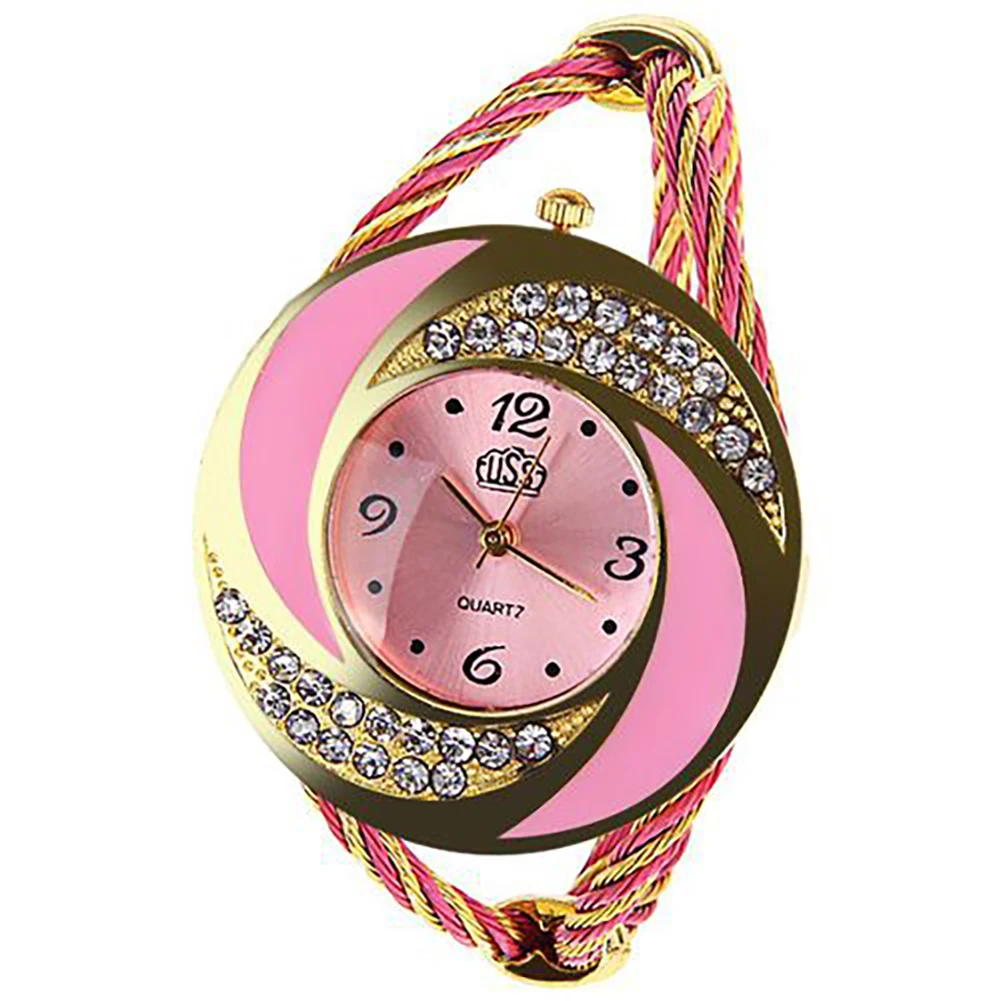 Элегантный Изысканный Леди Часы браслет ленты Нержавеющая сталь браслет часы Круглый циферблат Роскошные Наручные часы для Для женщин