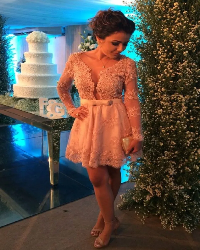 Sexy-Long-Sleeves-Lace-Applique-Mini-Short-Cocktail-Dress-Plus-Size-2016-Real-Pearls-Cocktail-Dresses