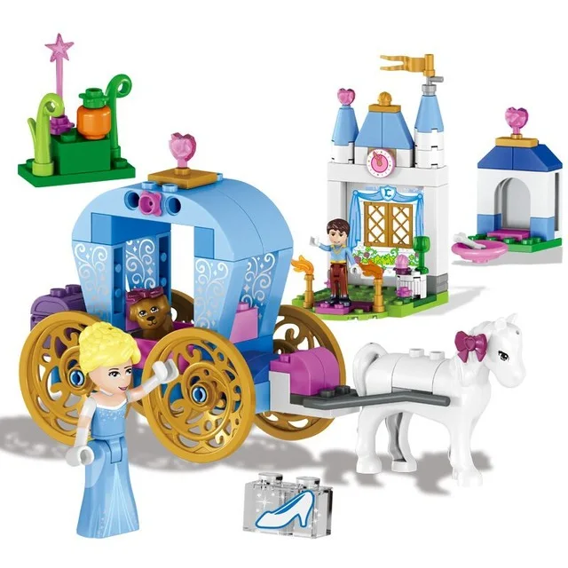 Amis pour fille blocs de construction princesse cendrillon citrouille chariot Set jouet Compatible avec Duploe 37002