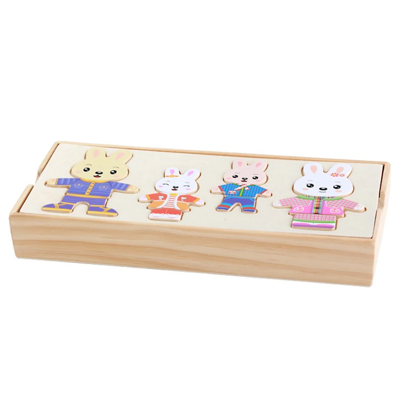 New Little Bear Change Clothes Children's Early Education Wooden Jigsaw Puzzle Dressing Game Baby Puzzle Toys For Children Gift 4