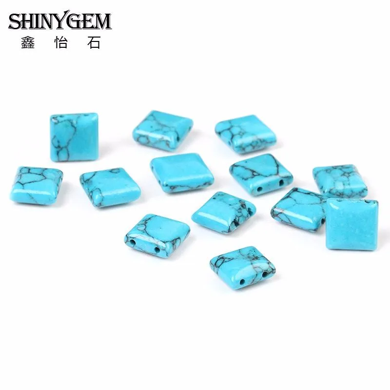 20 Piece/Lot Stabilized Turquoises Beads Square Shaped Pendant Double Hole DIY Handmade Jewelry Materials Jewelry Making