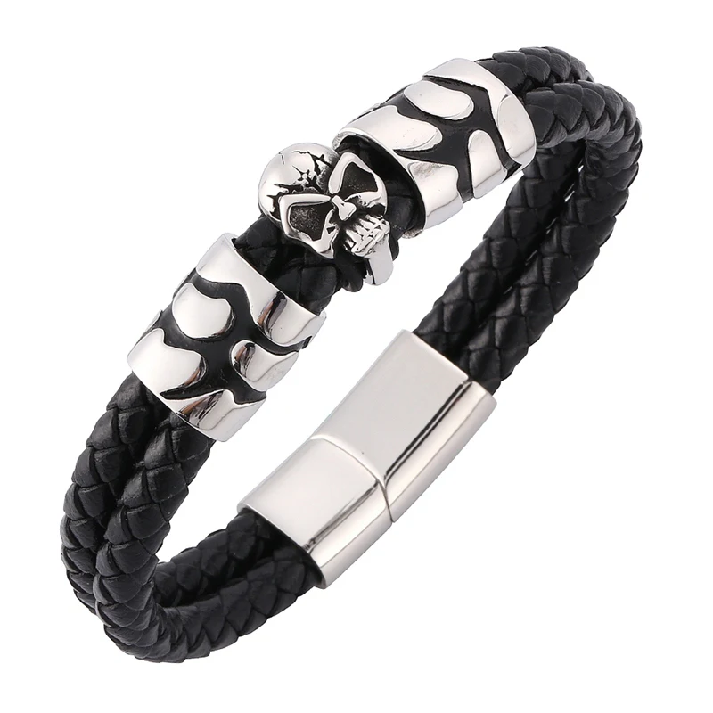

Punk Skull Stainless Steel Bracelets & Bangles Men Leather Bracelets Men Jewelry New Arrival for Male Wrist Band Gift BB0108