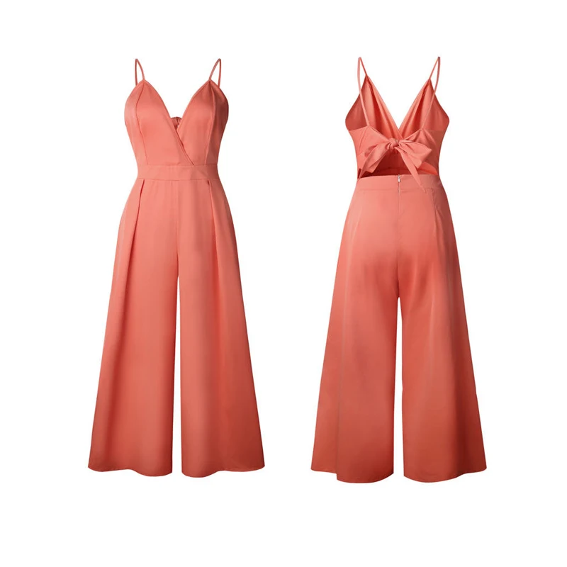 

Cute Fashion Summer Women Ladies Jumpsuit Sleeveless V-Neck Back Belt Zipper Solid Straight Loose Jumpsuit Size S/M/L/XL