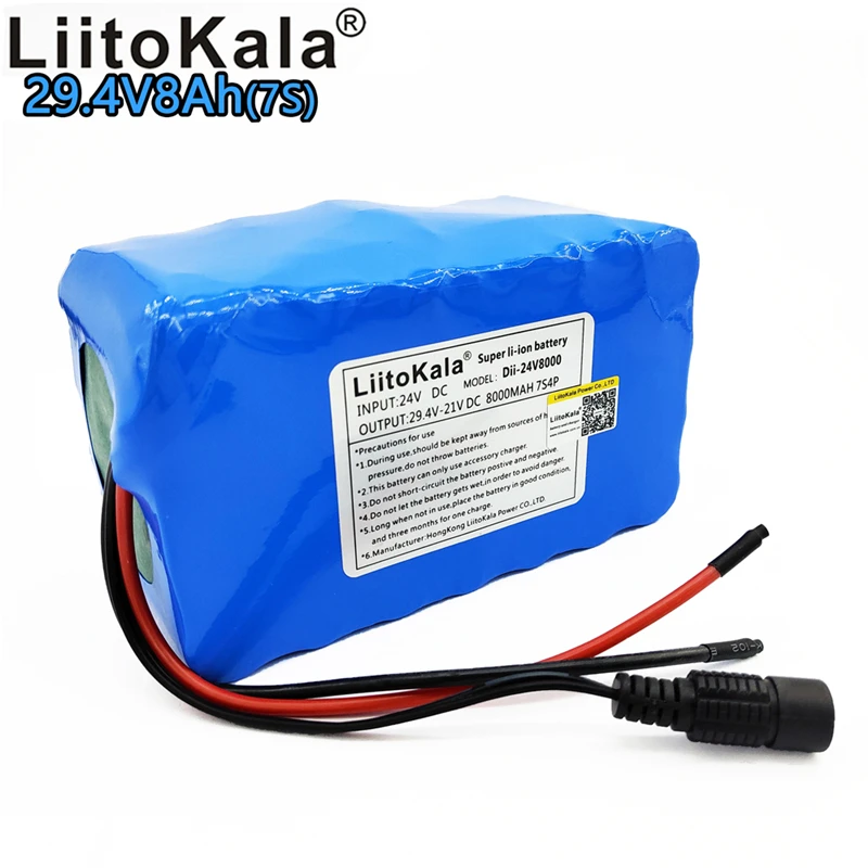 

Liitokala 24V 8000mAh 18650 rechargeable lithium battery 29.4V 8Ah lithium ion 7S4P bms battery pack robot power supply 15A