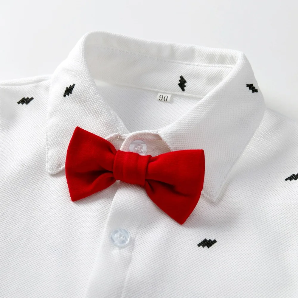 Комплект детской одежды для мальчиков, коллекция года, Весенняя рубашка с галстуком-бабочкой для мальчиков+ подтяжки для брюк, комплект одежды из 2 предметов для мальчиков, костюмы для мальчиков ясельного возраста