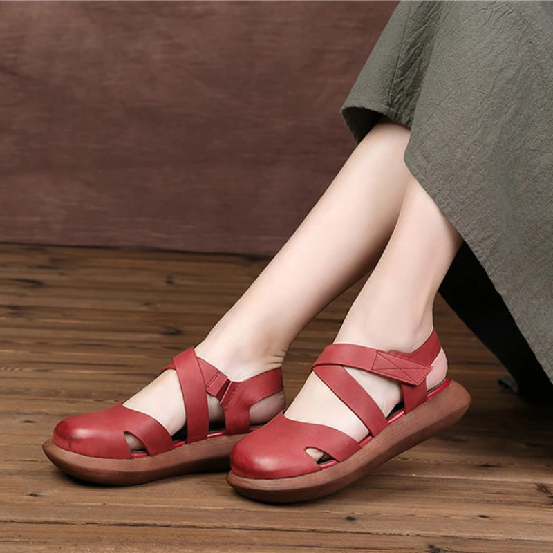 

Mori Girl Style Women's Flats Shoes Closed Toe Genuine Leather Hand Made Platform Shoes Woman Round Toe Mary Jane Shoes Women