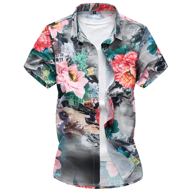 

M-4XL 5XL 6XL 7XL Super Large Size Casual Men's Suit Short Sleeve Shirt 2018 Summer Fashion Hawaiian Style Flower Shirt