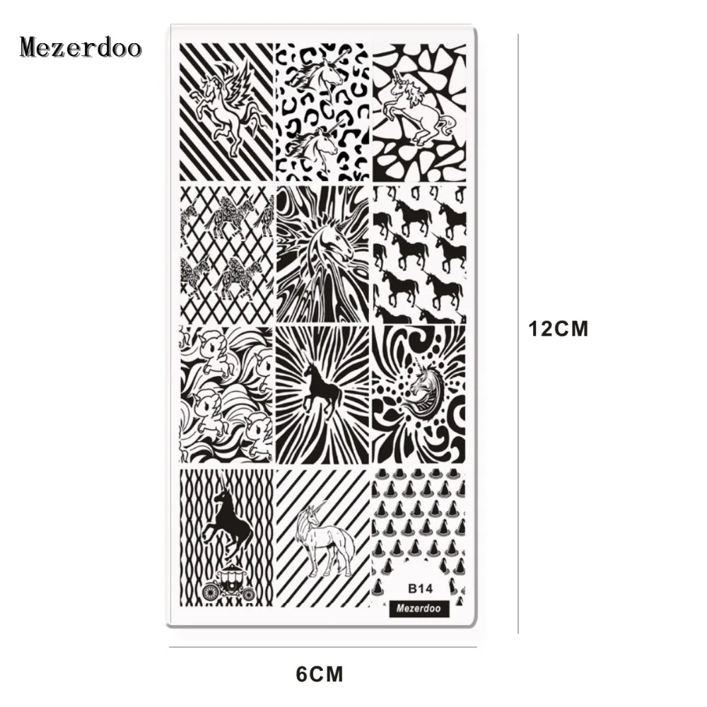 1 шт. прямоугольная штамповочная пластина Единорог Лошадь Леопард оригами шаблон маникюрный шаблон пластинки для ногтей Mezerdoo B14
